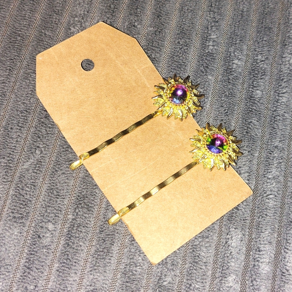 🌷3/$20🌷Gold-Toned Sunburst Crystal Bobby Pins
